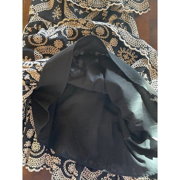 LoveShackFancy Black And Cream Pamela Asymmetric One Shoulder Flounce Dress S - Picture 10 of 14